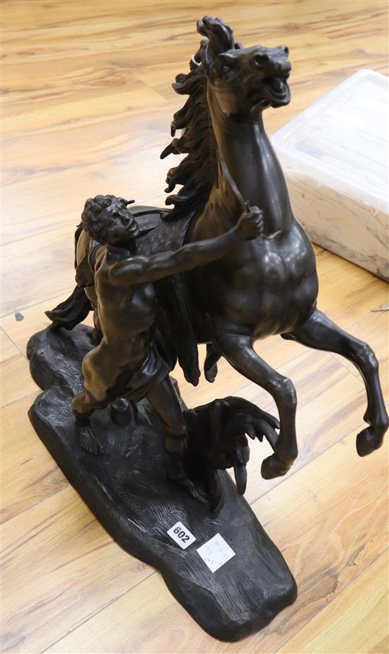 After Coustou. A large bronze Marli horse group, height 60cm